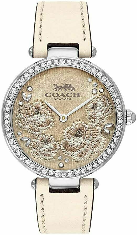 COACH 14503284 Park Crystal Chalk Floral Dial Leather Band Ladies