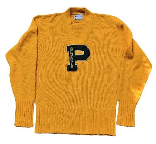 Vintage East Tenn Award Letterman Pullover Sweater Yellow Green "P" Generals 
