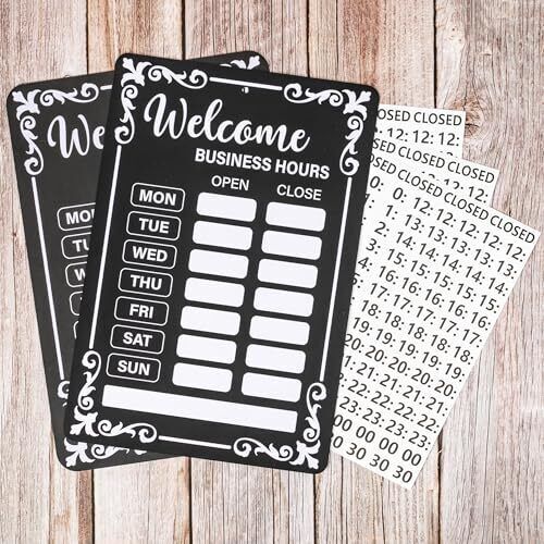 2Pcs Business hours sign Open hours signs for business Changeable store black - Picture 6 of 8