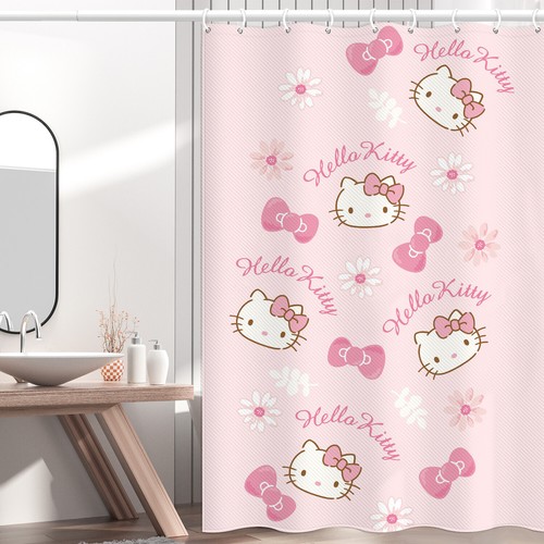 3D Hello Kitty Printed Shower Curtain Waterproof Bathroom Curtain With 12 Hooks - Picture 31 of 39