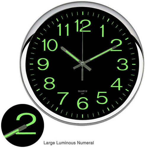 Large 12 inch Modern Battery Wall Clock Luminous Glow Night Lights Quartz Silent - Picture 8 of 9