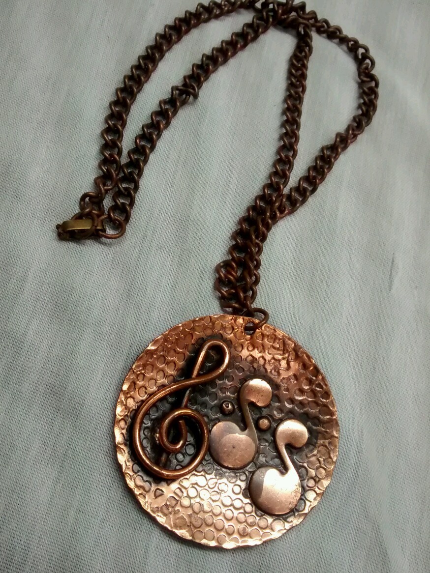 statement  vintage music notes solid copper round… - image 3