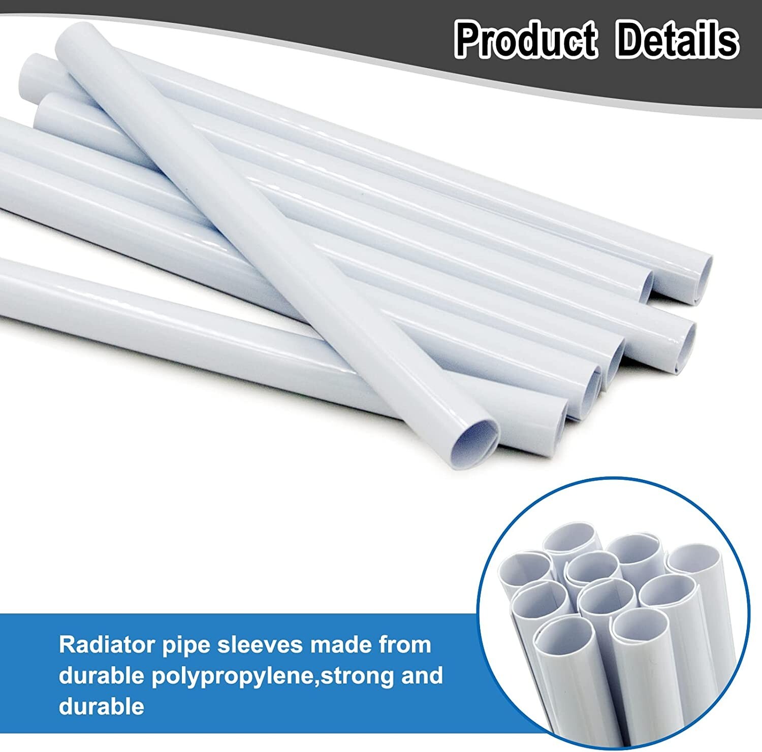 8 X 19.5cm WHITE RADIATOR PIPE COVERS SLEEVES SHROUDS SNAP AROUND