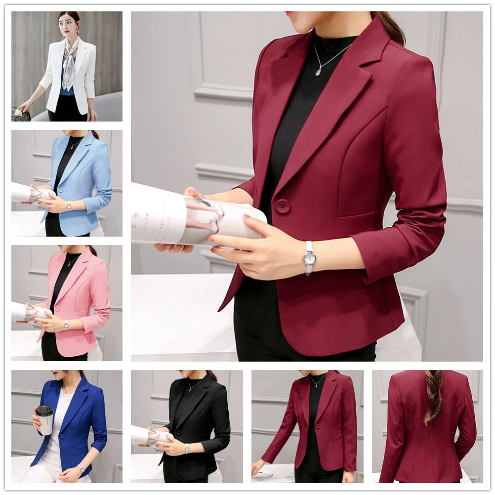 Women Girls Work Ladies Korean Long Sleeve Slim Blazer Suit Short Jacket Coat