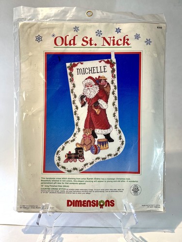 Vtg Christmas Dimensions Holiday Stocking Kit Old Saint Nick Cross ...
