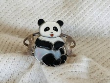 Native American Zuni Virgil & Shirley Benn Sterling Panda Bear Cuff Bracelet