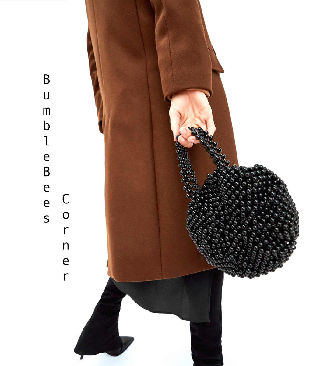 ZARA Mini Bucket Bag BEADED Round BLACK Twin Handles RETRO