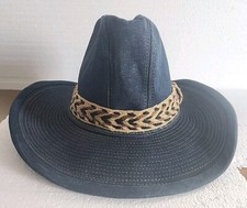 VTG Western COWBOY HAT USA Blue Denim Jean Cotton Sz S Rockabilly Retro Country