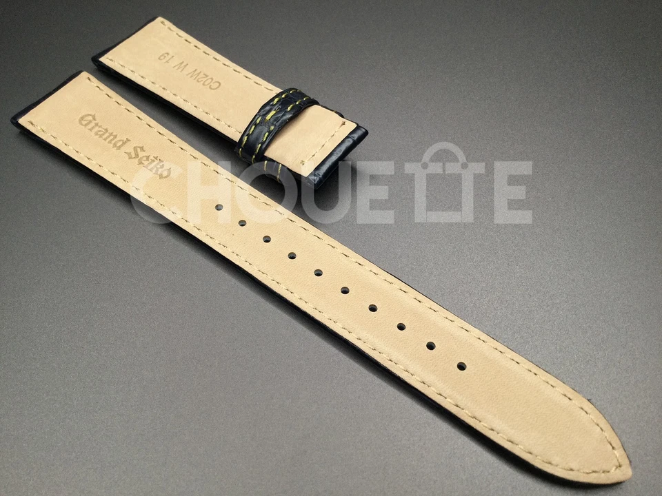 Grand Seiko SBGY017 深蓝色 19 毫米鳄鱼皮表带带黄色缝线 — 第 2/4 张图片