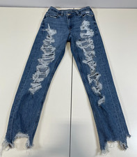 American Eagle Womens Stretch Highest Rise Mom Distressed Jeans Sz 00 Short