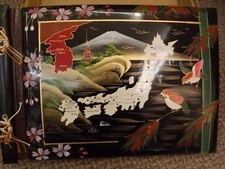UNUSED Vtg Japan Map Abalone Inlaid Hand Painted Lacquer 11x15 Scrap Photo Book