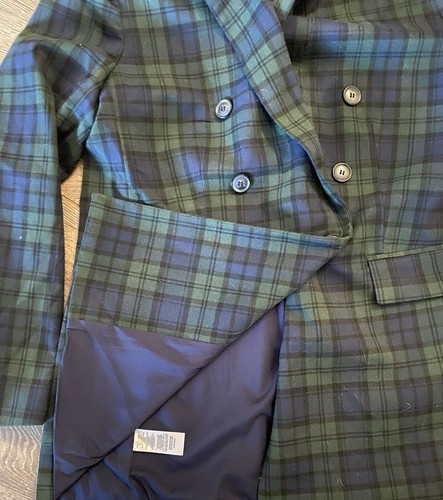 Ann Taylor LOFT Blazer Jacket Women SZ. 12 Blue Green Plaid Academia Career - Picture 3 of 4
