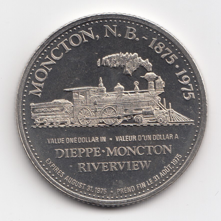 1975 Moncton NB Codiac Trade Dollar Token Dieppe Riverview Train