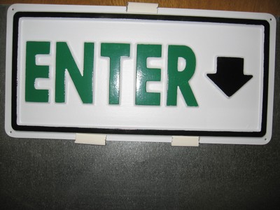 ENTER Arrow Down Service Sign 3D Embossed Plastic 6x13 Entrance Door This Way
