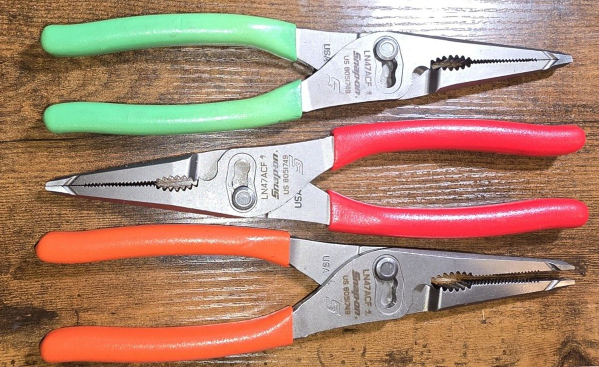 Snap-On ™ Tools RED GREEN ORANGE Talon Grip Long Nose Slip Joint