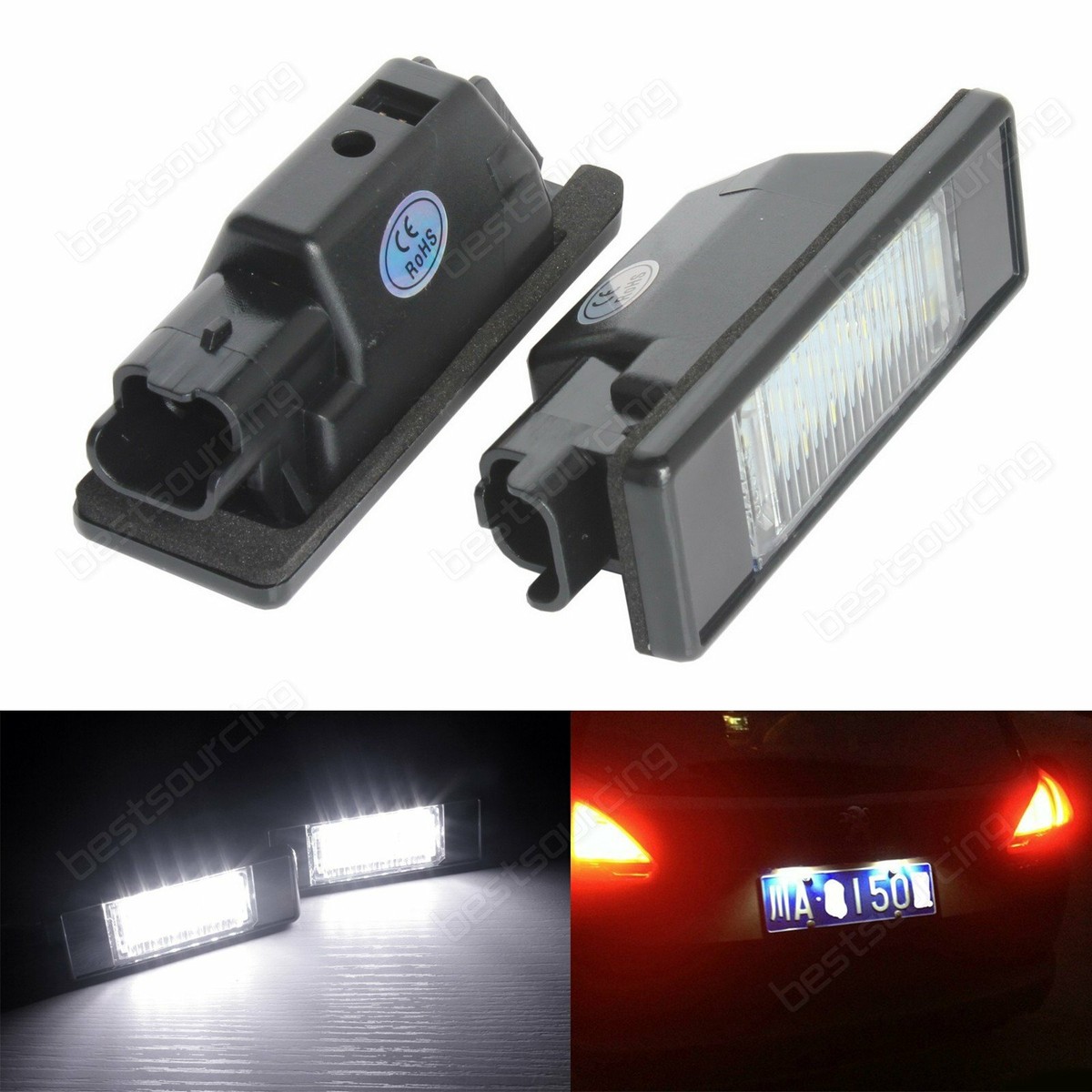 Lot De 2 Lampes Plaque D'immatriculation 18 LED - Pour Peugeot 207, 307, 308, Citroën C2, C3, C4, Etc. - 6