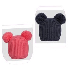 NUTMEG Baby Fleece Lined Pink Blue Pom Pom Winter Hat - Sizes 0/3m up to 18/24m