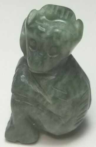 Pendentif singe chanceux sculpté asiatique porte-clés perle pierre à savon verte 1,5" A1 - Photo 1/4