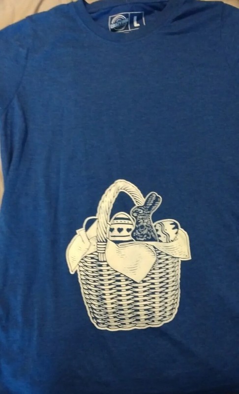Crazy Dog T-shirt, Easter Basket Maternity Shirt Lg, Easter Basket, Blue, Easter