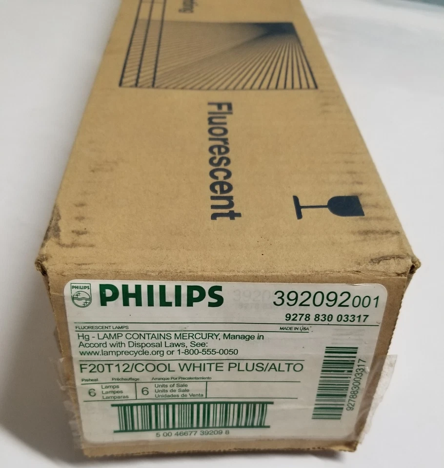 NEW BOX OF 6 PHILIPS COOL WHITE PLUS ALTO F20T12 20-WATT 24 INCH LIGHT BULBS - Image 2 of 4