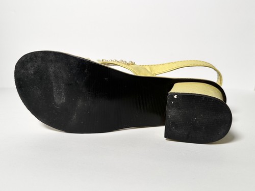 Vintage 1960s 1970s Vagabonds Pearl Beaded Satin Ball Sandal Heel Shoes Yellow 7 - Picture 21 of 22
