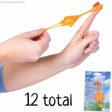 12 STRETCHING SLINGSHOT CHICKEN Rubber Yellow Bird Finger Flying Toy Game (1 DZ)
