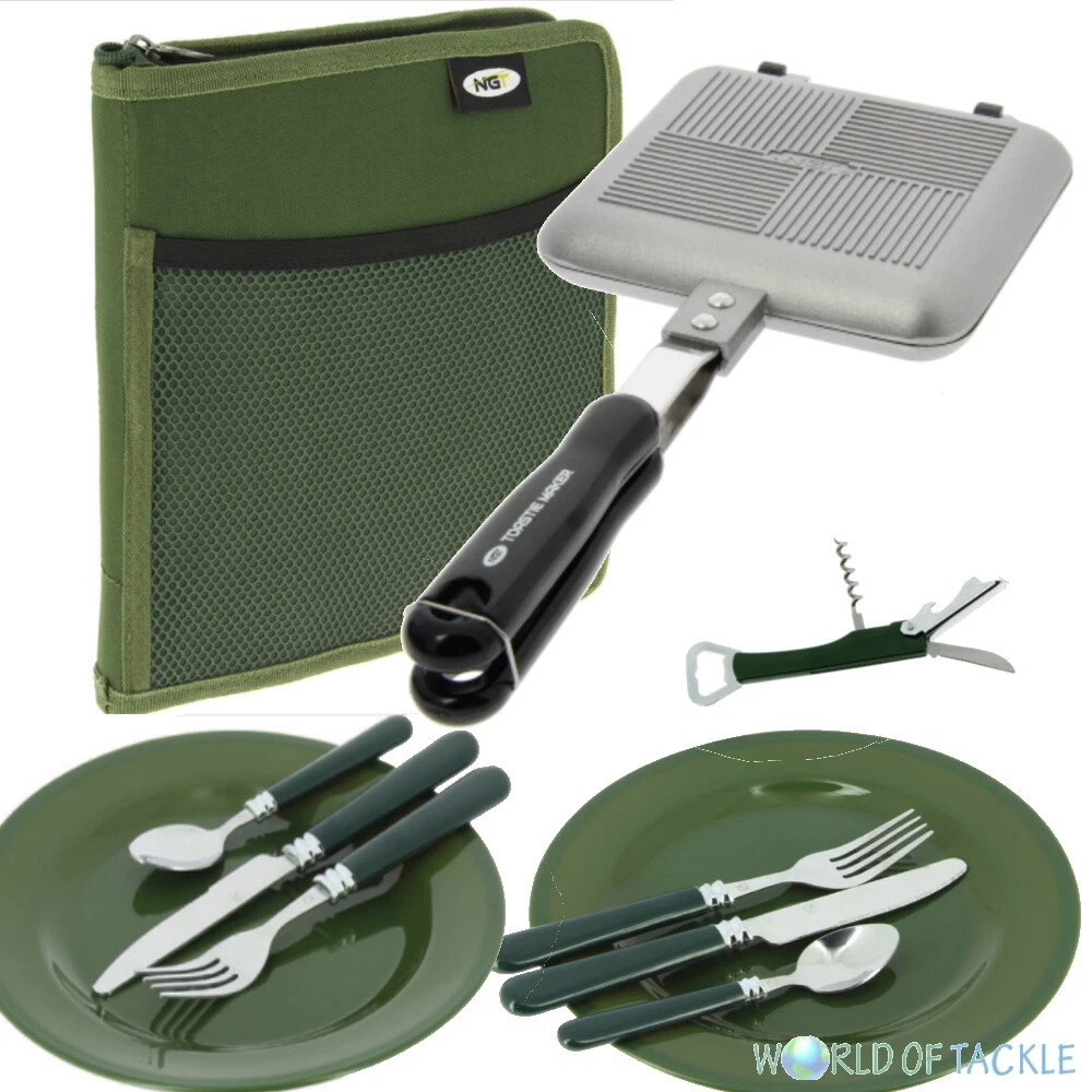 NGT Toastie Maker Sandwich Toaster AND Cutlery Set Carp Fishing Camping