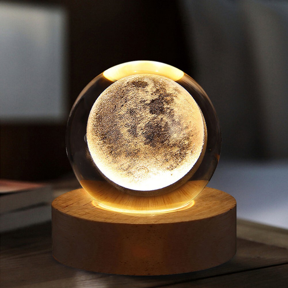 3D Crystal Galaxy Moon Planet Ball with Base Table Lamp USB LED Night Light Gift