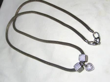 ...BRIGHTON...Silver Tone Mesh Chain, Crystals Slides, Heart Pendant Necklace...