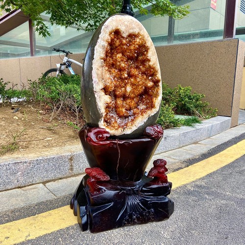 110.67LB Natural citrine geode quartz cluster crystal Dinosaur egg +stand - 第 6/15 張圖片