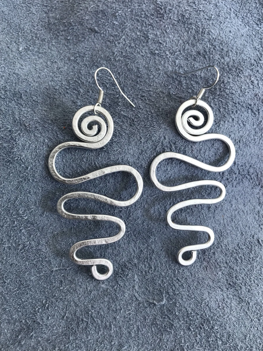 Swirl Earrings Hammered Metal Silver Lightweight Handmade NEW