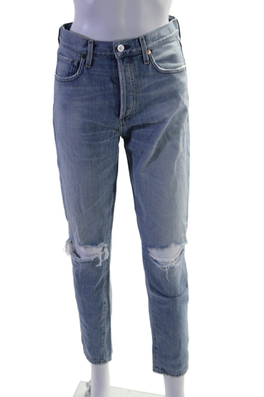 Citizens of Humanity Womens Button Zip Distressed Skinny Jeans Blue Size EUR 25