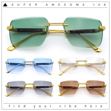 Mens Luxury Urban Gangster Beveled Rimless Rectangle Sunglasses