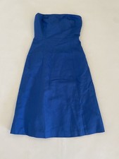 J.Crew Fit Flare Dress Women's 0 Blue Sleeveless Formal Cotton Strapless Lined