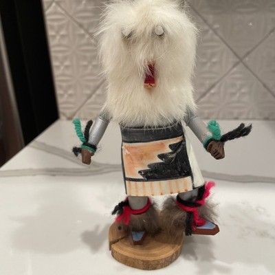 Vintage Navajo Wolf Kachina Puppe Figur signiert Harry Bert 8,5 Zoll 1980er-1990er