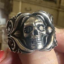 Night Rider Skull 925 Sterling Silver Engraved Signed Ring Size 15! RARE FIND!