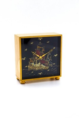 Omega Tischuhr 8-Tagewerk SCHIFF Handgemalt von Jean-Pierre Mathey 50´s