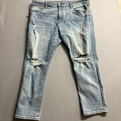 American Eagle Airflex Athletic Fit Distressed Jeans Mens 40x30 Light Wash Blue