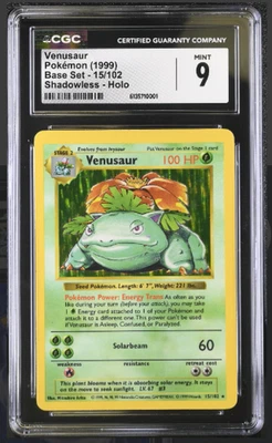 CGC 9 Shadowless Venusaur 1999 Base Set 15/102 Holo Pokemon Card WOTC Mint - Image 1 of 2