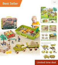 Play Sand Farm Toys, Farm Sensory Bins with 2.2lb Play Sand, Animal, Take Apa...