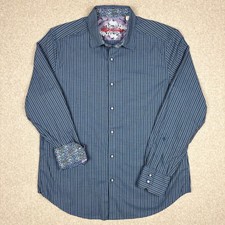 Robert Graham Shirt Mens L Classic Fit Blue Micro Check Button Down Flip Cuff
