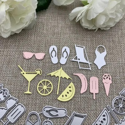 Vacation Beach Bikini Food Drink Sunglasses Flipflops Chair Metal Cutting Dies