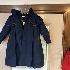 Rothschild Girls Coat. Sz5. Removable Quilted Liner Hat. Dark Blue W/plaid Lin
