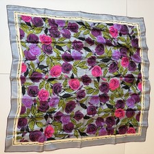 Vintage Floral Rose Pink Purple Hand Rolled Scarf 33" Square