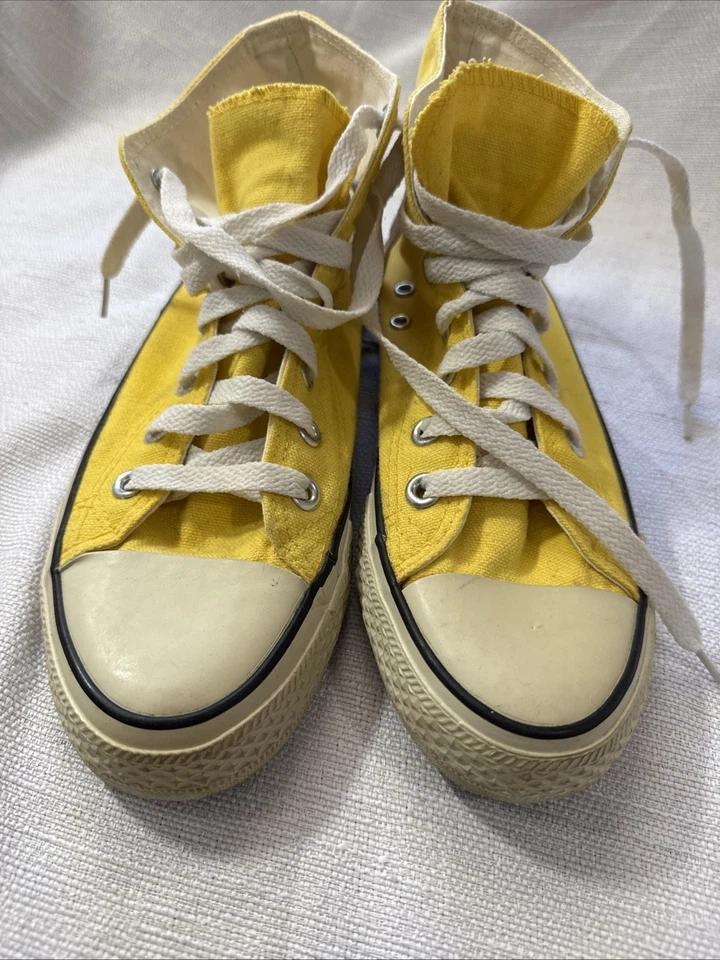 Vtg 70s Converse Hi Tops Yellow Logo Chucks Mens 5.5 Womens 7.5 Euro 38 - Image 4 of 4