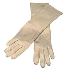 Vintage Women's Gloves Ivory Leather Nylon Fingers Size 6.5 Made In USA