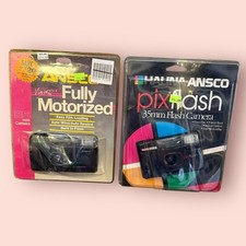 Vtg Ansco 35mm Fully Motorized  Pix Flash Film Camera Lot New Point  Shoot 90s