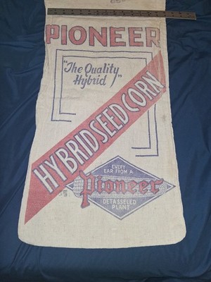 Vintage Cloth Pioneer Hybrid Seed Corn Bag Detassled Plant Kitchen Decor Farm
