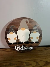 Rustic 11.81inch Round WoodenGnome Welcome Sign