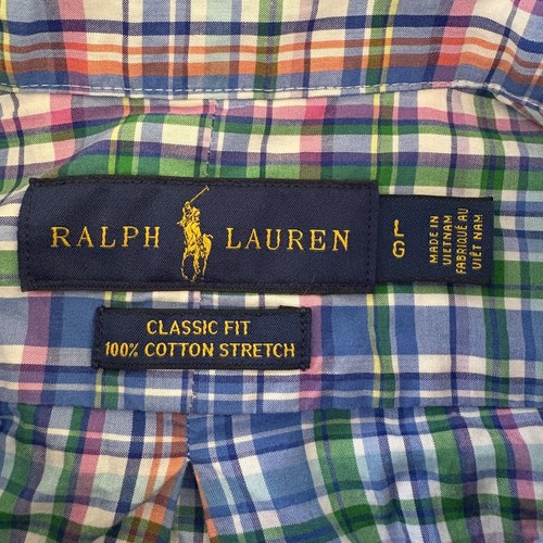 Camicia Ralph Lauren uomo grande blu verde a quadri vestibilità classica manica lunga elasticizzata - Foto 6 di 15
